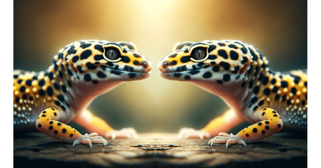 two leopard geckos staring at each other