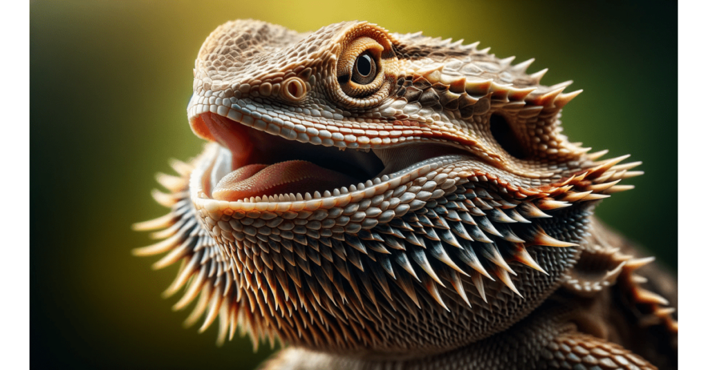 a bearded dragon showing its teeth