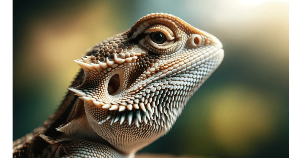 a close up of a bearded dragons ear