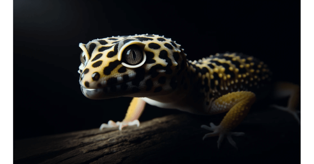 a leopard gecko standing in the dark