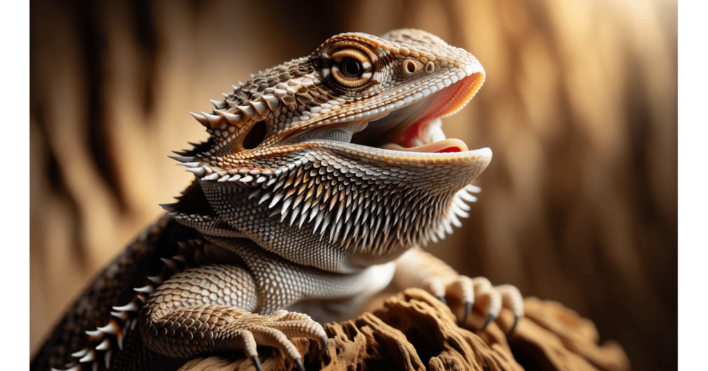 a side shot of a bearded dragons teeth