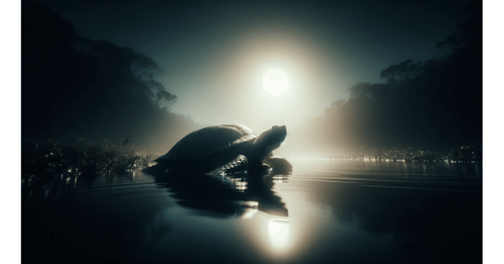 a turtle in the water in the dark