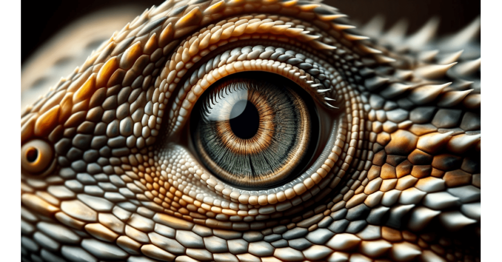 close up of a bearded dragons eye